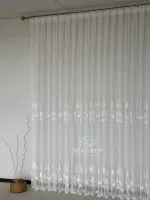 Тюль турецький білий льон із 3D-вишивкою White Leaf Bloom, висота 3 м, арт. 864 - Зображення 10