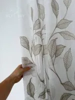 Тюль білий льон з вишивкою Mocha Leaf Whisper, біло-коричневий, Туреччина, арт. 868 - Зображення 2