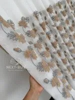 Тюль креп-бамбук с 3D вышивкой Sahara Bloom 3D, белый с бежевыми цветами., арт. 872 — изображение 6