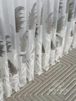 Турецький тюль креп-бамбук із вишивкою очерету Silver Feather Reed, білий, арт. 856 - Зображення 6