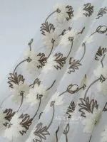 Турецький тюль з об’ємною 3D-вишивкою Brunella Ivory Bloom, білий з кремово-коричневими квітами, арт. 860 - Зображення 6