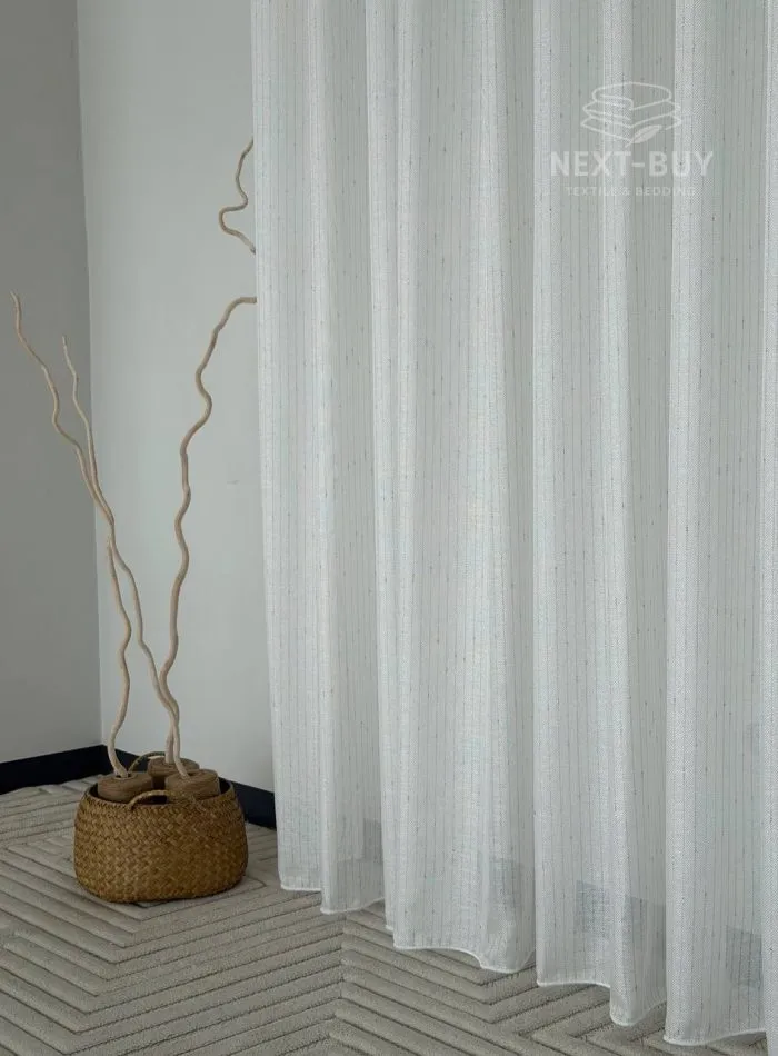 Турецький структурний тюль Urban Linen Stripe White, білий зі срібним блиском, арт. 876 - Зображення 10