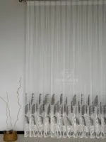 Турецький тюль креп-бамбук із вишивкою очерету Silver Feather Reed, білий, арт. 856 - Зображення 3