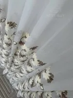 Турецький тюль з об’ємною 3D-вишивкою Brunella Ivory Bloom, білий з кремово-коричневими квітами, арт. 860 - Зображення 7