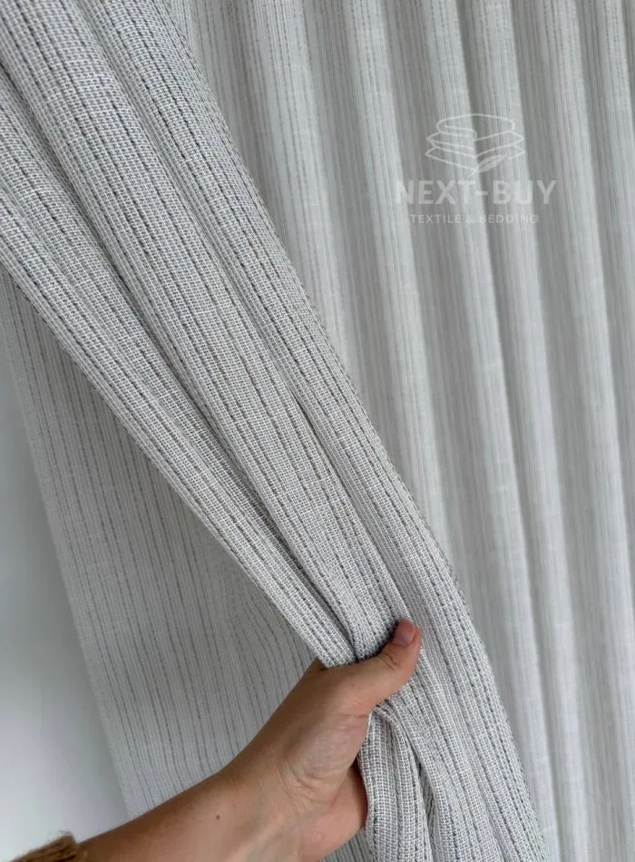 Турецький структурний тюль Urban Linen Stripe, кремовий / коричневий, арт. 873 - Зображення 9