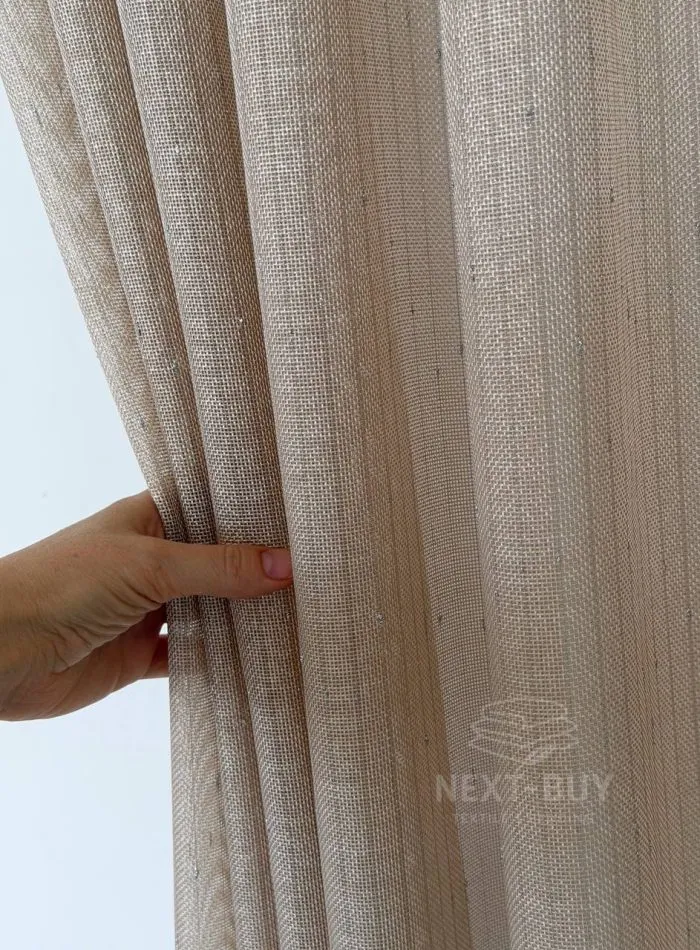 Тюль структурный Silver Linen Glow Beige бежевый лен с серебристой нитью, арт. 871 — изображение 3