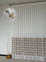 Тюль креп-бамбук с 3D вышивкой Sahara Bloom 3D, белый с бежевыми цветами., арт. 872 — изображение 8
