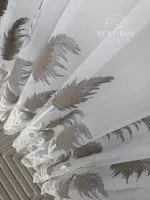Турецький тюль креп-бамбук із вишивкою очерету Silver Feather Reed, білий, арт. 856 - Зображення 4