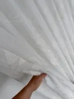 Турецький тюль-льон з вишивкою White Botanical Branch, білий, висота 3 м,  арт. 869 - Зображення 12