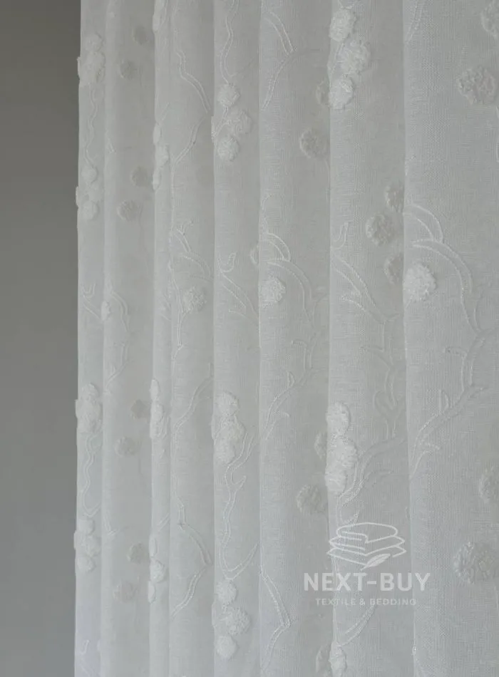 Тюль білий льон з 3D-вишивкою Velvet Crystal White Berries, , арт. 858 - Зображення 7