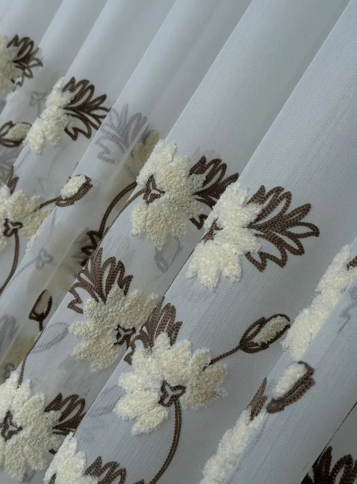 Турецький тюль з об’ємною 3D-вишивкою Brunella Ivory Bloom, білий з кремово-коричневими квітами, арт. 860 - Зображення 8