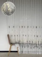 Турецкий тюль креп-бамбук с объемной 3D-вышивкой Ivory Graphite Meadow, арт. 862