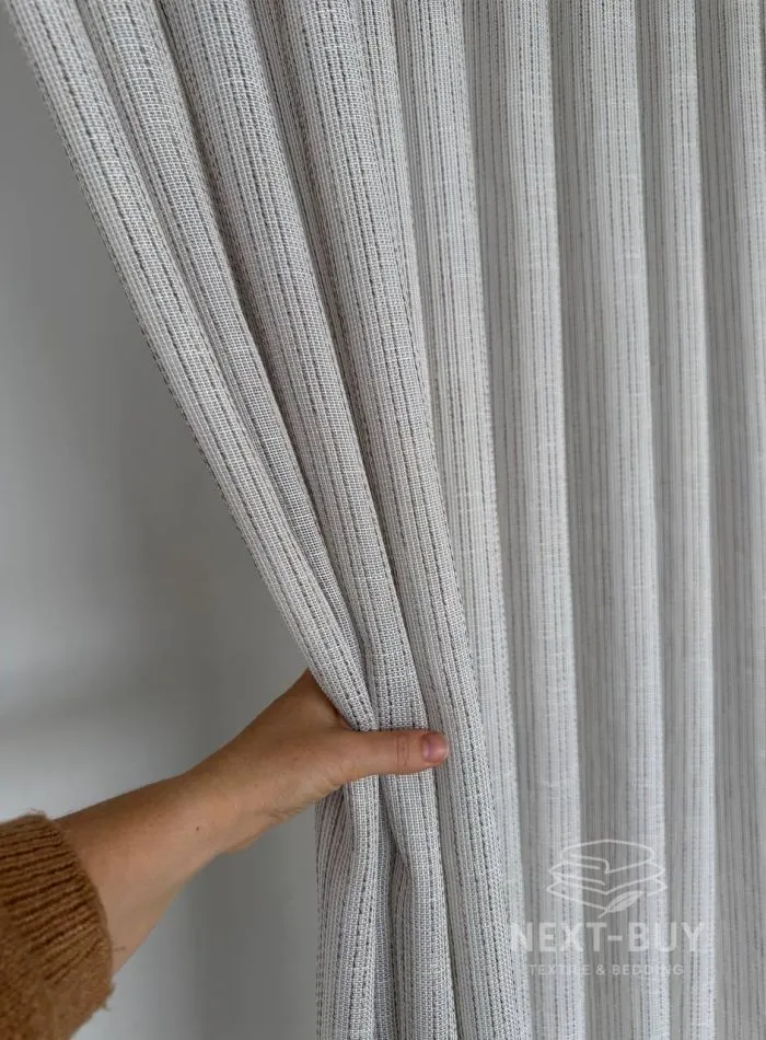 Турецький структурний тюль Urban Linen Stripe, кремовий / коричневий, арт. 873 - Зображення 7