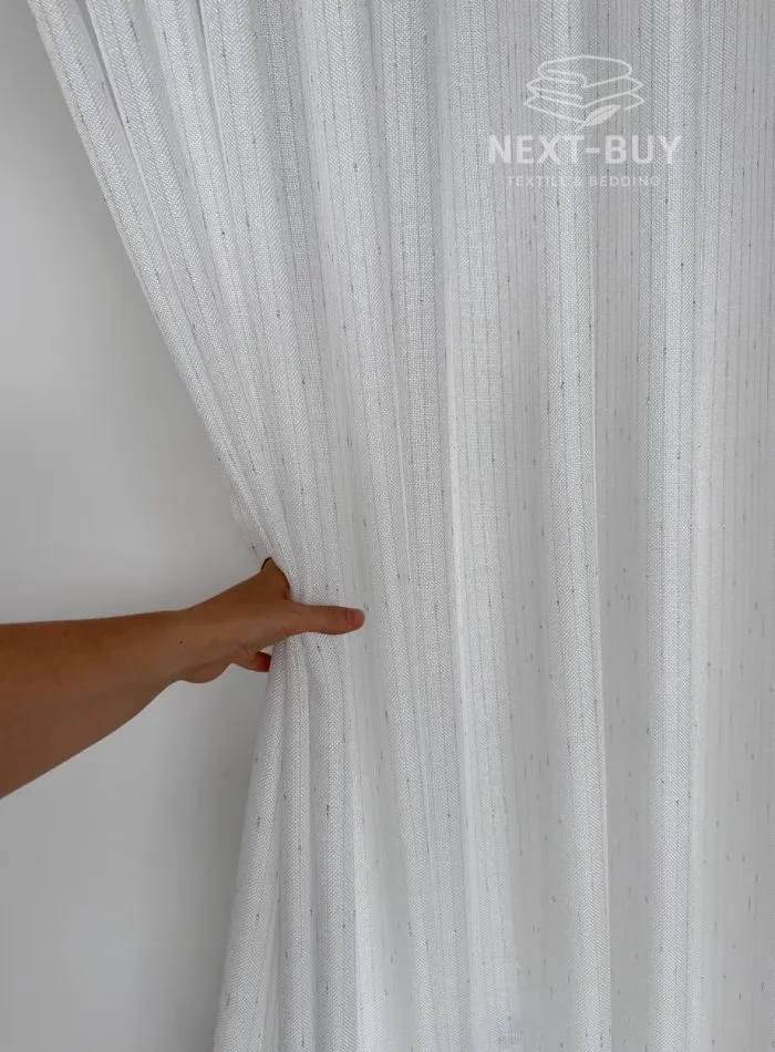Турецький структурний тюль Urban Linen Stripe White, білий зі срібним блиском, арт. 876 - Зображення 12