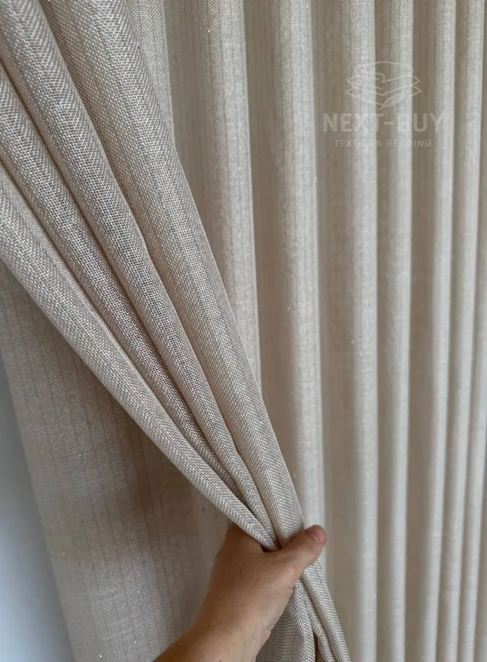 Тюль структурный Silver Linen Glow Beige бежевый лен с серебристой нитью, арт. 871 — изображение 5