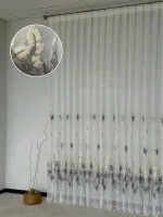 Турецкий тюль креп-бамбук с объемной 3D-вышивкой Ivory Graphite Meadow, арт. 862 — изображение 5