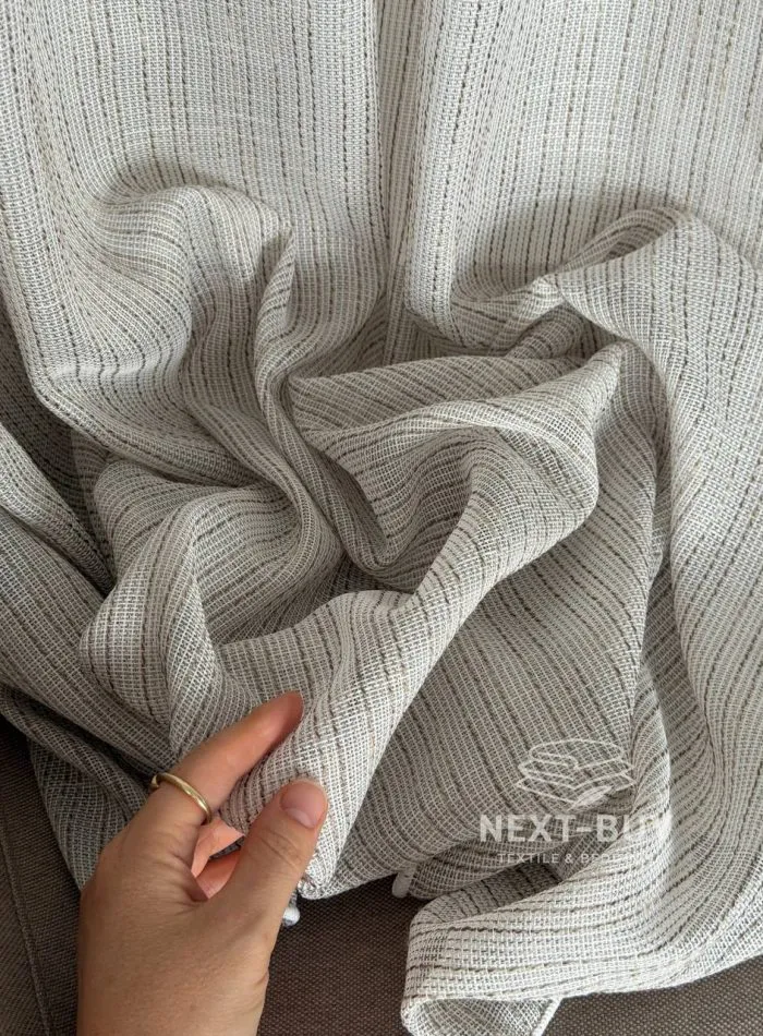 Турецький структурний тюль Urban Linen Stripe, кремовий / коричневий, арт. 873 - Зображення 8