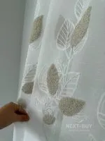 Тюль турецький білий льон з 3D-вишивкою Beige Leaf Garden, біло-бежевий, арт. 863 - Зображення 3