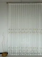 Тюль турецький білий льон з 3D-вишивкою Beige Leaf Garden, біло-бежевий, арт. 863 - Зображення 5