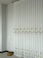 Тюль турецький білий льон з 3D-вишивкою Beige Leaf Garden, біло-бежевий, арт. 863 - Зображення 6