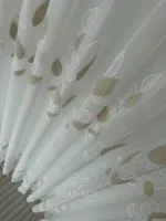 Тюль турецький білий льон з 3D-вишивкою Beige Leaf Garden, біло-бежевий, арт. 863 - Зображення 7