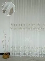 Тюль турецький білий льон з 3D-вишивкою Beige Leaf Garden, біло-бежевий, арт. 863