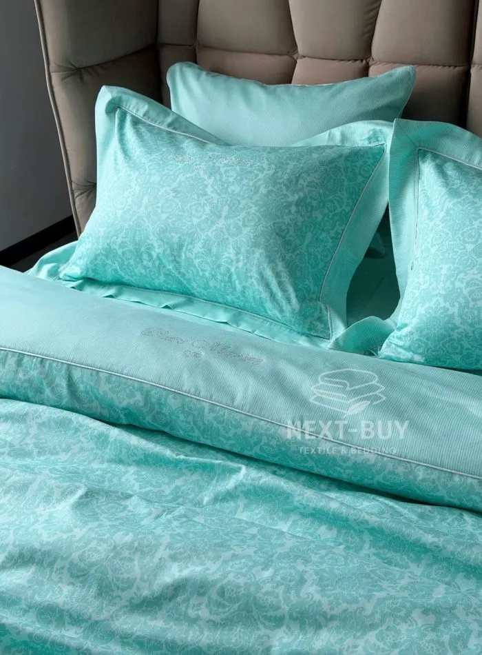 Постільна білизна Maison D’or Rose Marine glass blue сатин зі стразами полуторний комплект 160х220 - Зображення 2