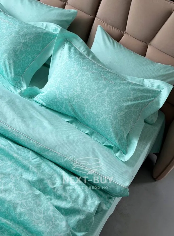 Постільна білизна Maison D’or Rose Marine glass blue сатин зі стразами полуторний комплект 160х220 - Зображення 4
