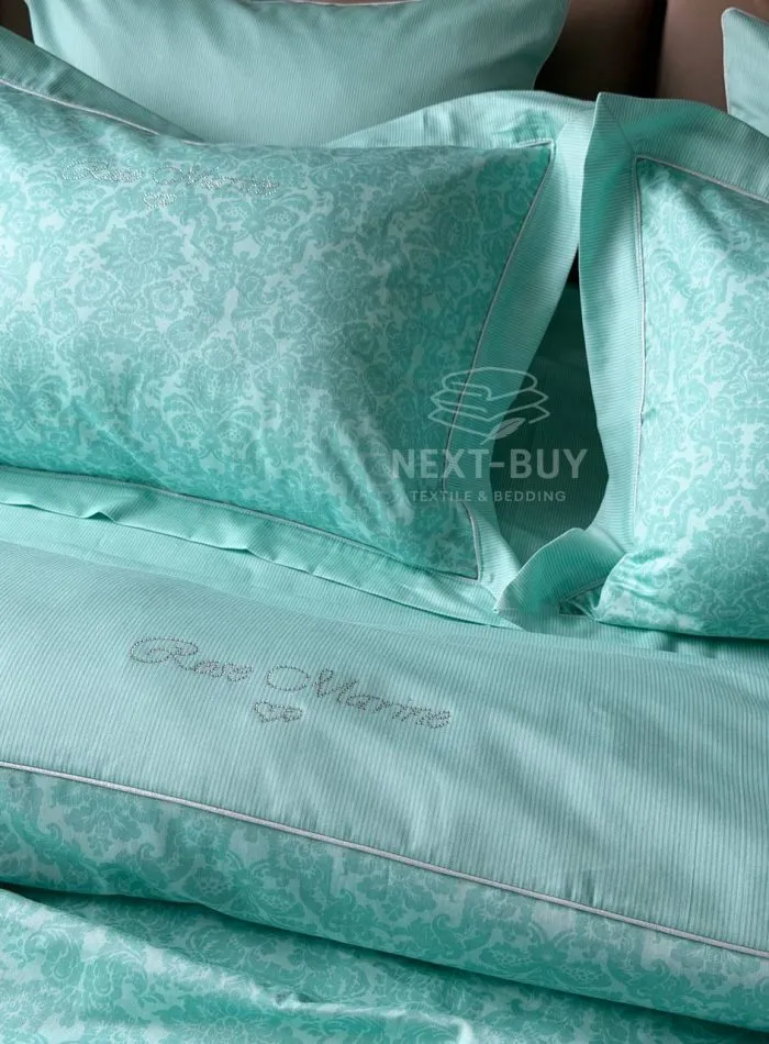 Постільна білизна Maison D’or Rose Marine glass blue сатин зі стразами полуторний комплект 160х220 - Зображення 5