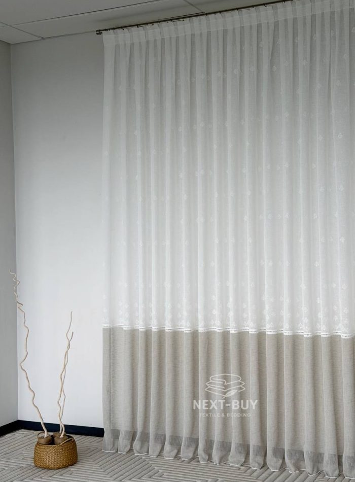 Турецький тюль-льон з вишивкою White Olive Elegance висота 3 м арт. 852 - Зображення 8