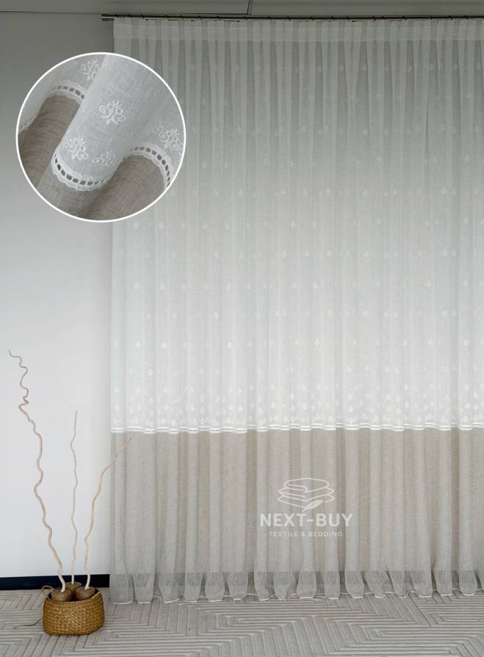 Турецький тюль-льон з вишивкою White Olive Elegance висота 3 м арт. 852 - Зображення 7