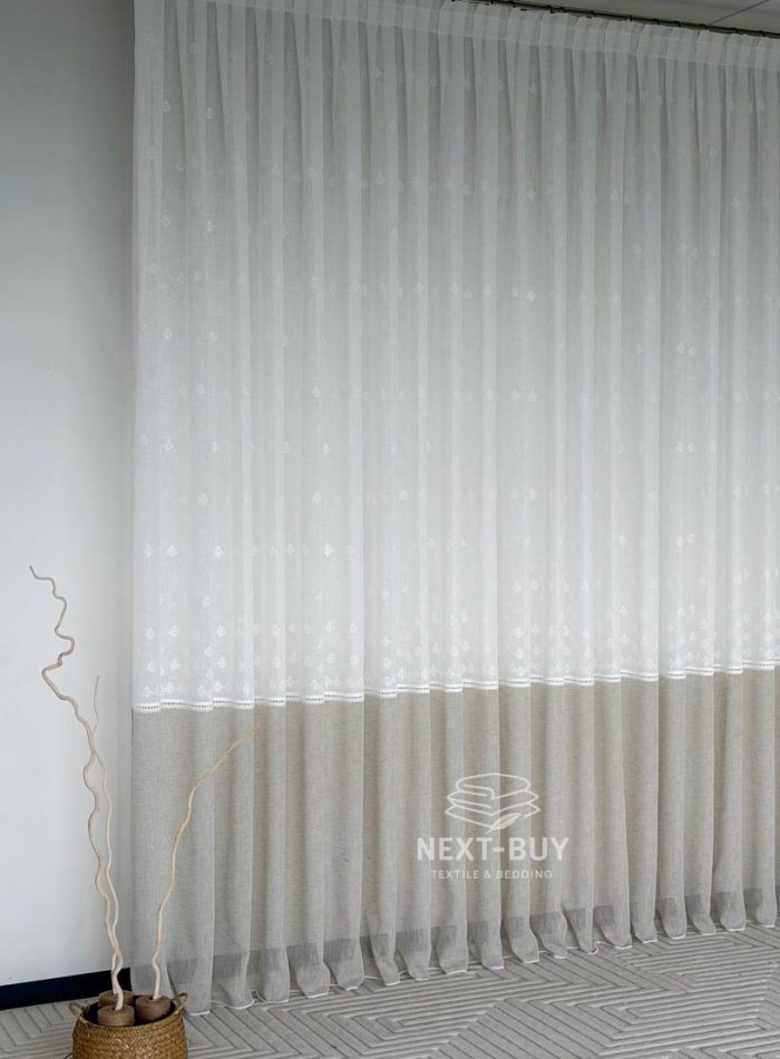 Турецький тюль-льон з вишивкою White Olive Elegance висота 3 м арт. 852 - Зображення 6