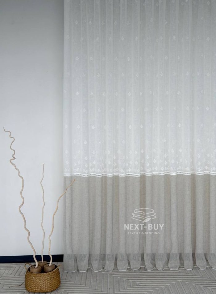 Турецький тюль-льон з вишивкою White Olive Elegance висота 3 м арт. 852 - Зображення 5
