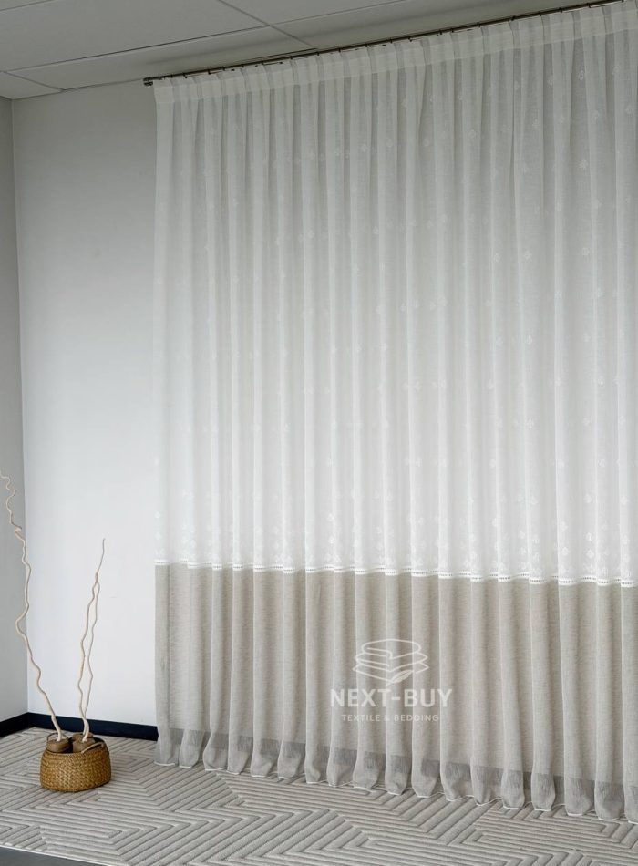 Турецький тюль-льон з вишивкою White Olive Elegance висота 3 м арт. 852 - Зображення 4