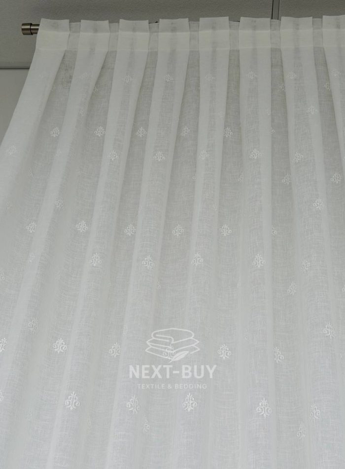Турецький тюль-льон з вишивкою White Olive Elegance висота 3 м арт. 852 - Зображення 3