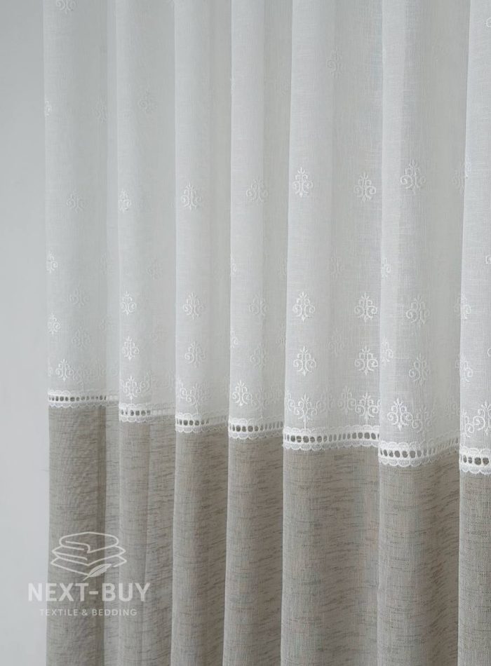 Турецький тюль-льон з вишивкою White Olive Elegance висота 3 м арт. 852 - Зображення 2