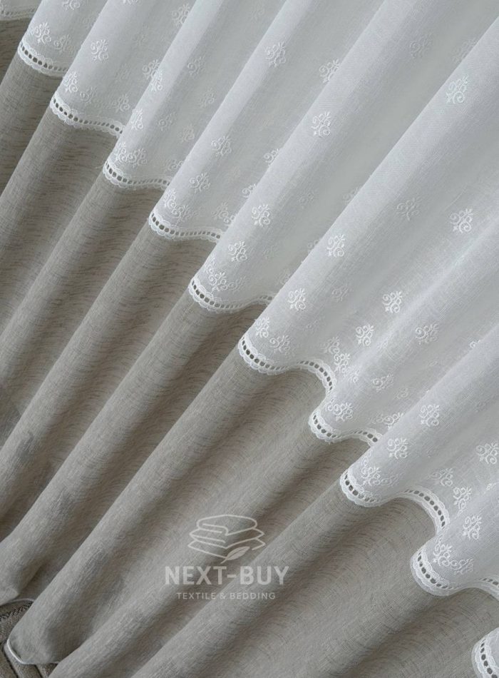 Турецький тюль-льон з вишивкою White Olive Elegance висота 3 м арт. 852 - Зображення 9