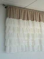 Готовый тюль из льна с рюшами и комбинированной шторной частью, 220×140 см.