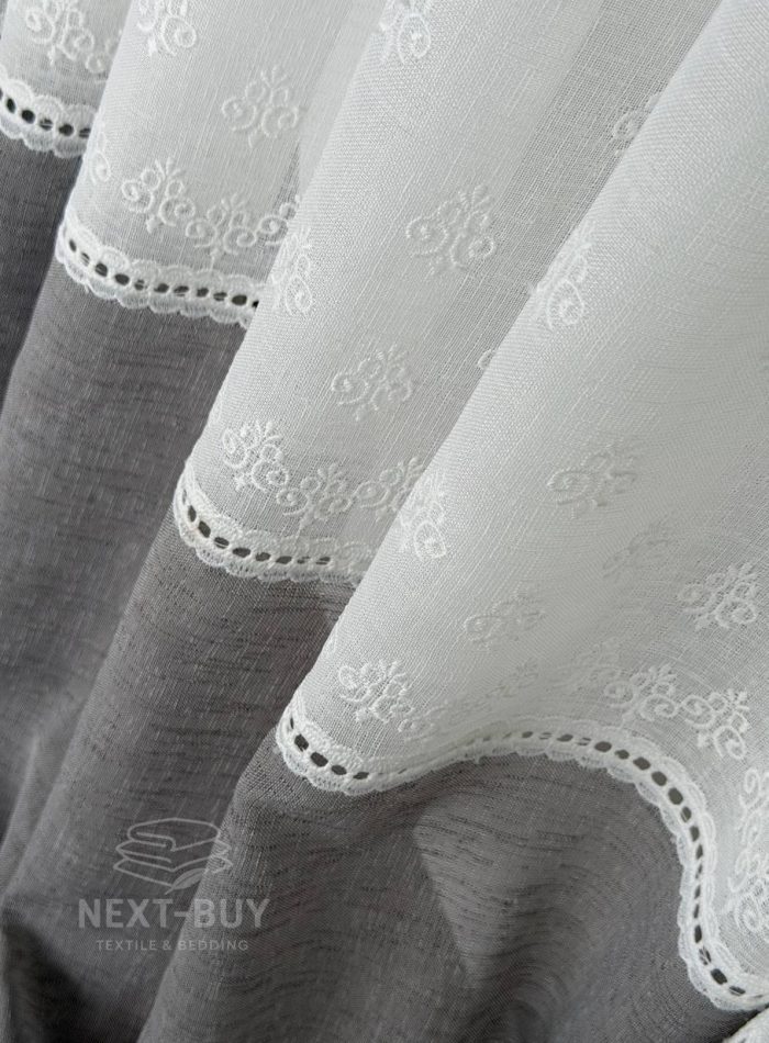 Турецький тюль-льон з вишивкою White Grey Elegance висота 3 м арт. 853 - Зображення 2