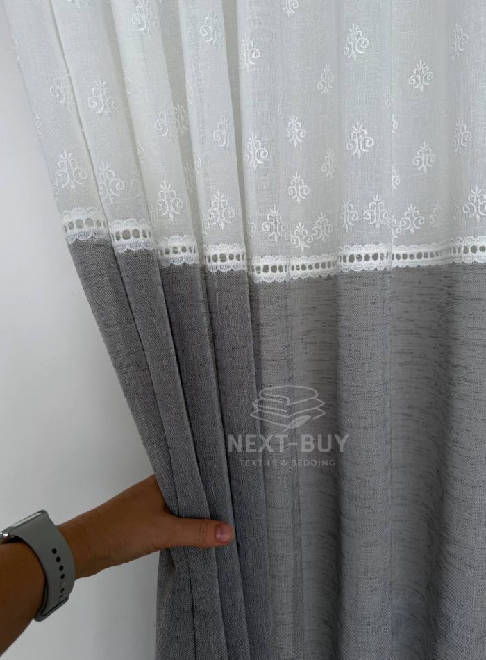 Турецький тюль-льон з вишивкою White Grey Elegance висота 3 м арт. 853 - Зображення 5