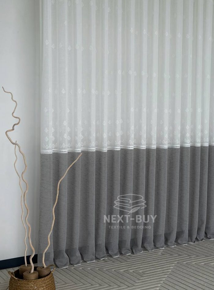 Турецький тюль-льон з вишивкою White Grey Elegance висота 3 м арт. 853 - Зображення 6