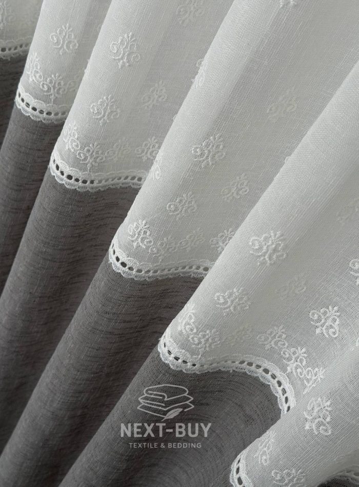 Турецький тюль-льон з вишивкою White Grey Elegance висота 3 м арт. 853 - Зображення 7