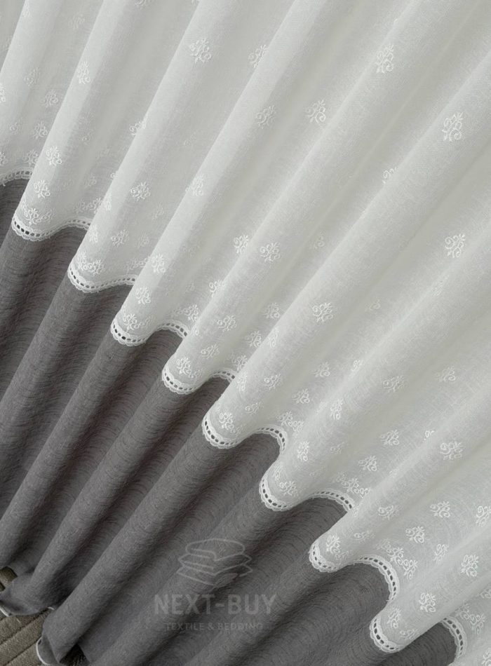 Турецький тюль-льон з вишивкою White Grey Elegance висота 3 м арт. 853 - Зображення 8