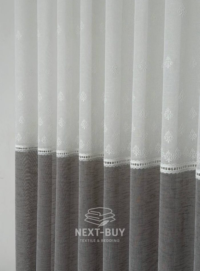 Турецький тюль-льон з вишивкою White Grey Elegance висота 3 м арт. 853 - Зображення 9