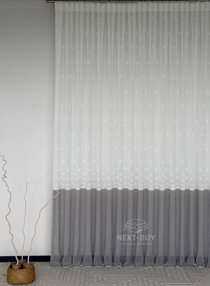 Турецький тюль-льон з вишивкою White Grey Elegance висота 3 м арт. 853 - Зображення 10